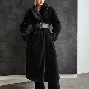 Black Preppy Womens Faux fur Coat